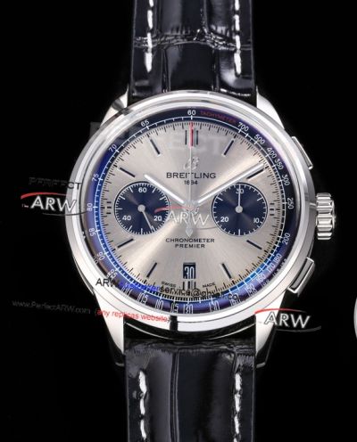 BLS Replica V2 Breitling Premier B01 Chronograph 42mm Grey Dial Black Strap Watch